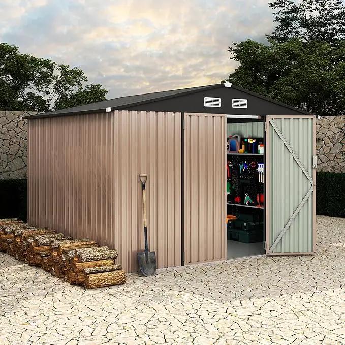 8x10 FT Metal Storage Sheds Outdoor with Floor, Metal Yard Sheds Garden Shed Kit, MetalTool Shed with Lockable Door, Metals UtilitySheds Buildings with Air Vent for Backyard Garden Patio Lawn by GreenHaven Gardens