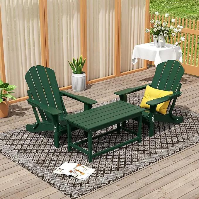 WO Home Furniture Adirondack Chairs Table Set of 3 PCS Outdoor Folding Chairs Coffee Table Weather/UV Resistant for Lawn, Garden, Bon Fire, Balcony (Dark Green) by GreenHaven Gardens
