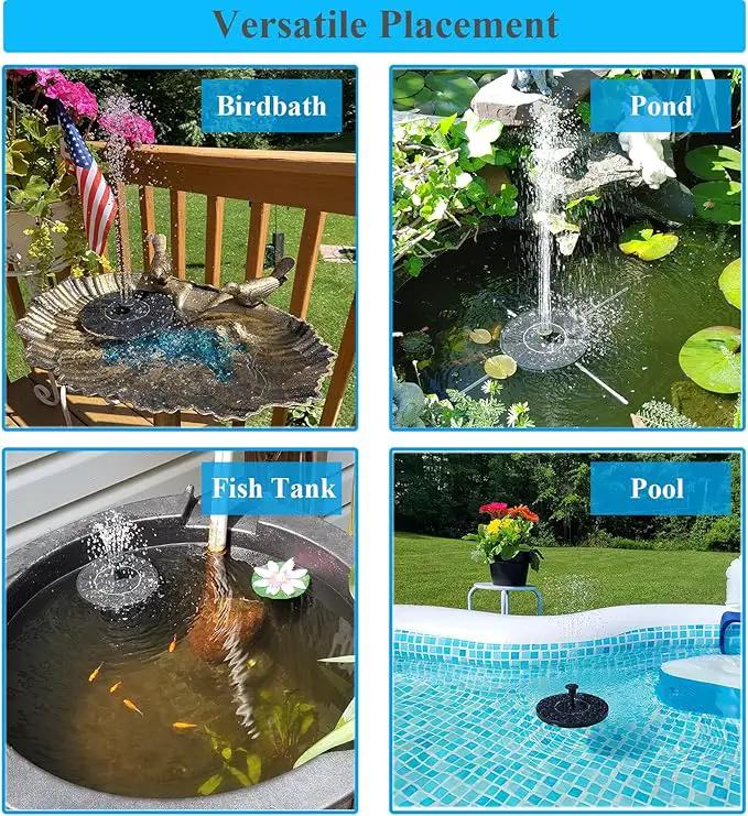 Solar Bird Bath Fountain Pump with 6 Nozzle and Anti-Collision Pole,1.4w Solar Powered Free Standing Floating Water Pump for Fish Tank, Pond, Pool, Garden and Outdoor by GreenHaven Gardens