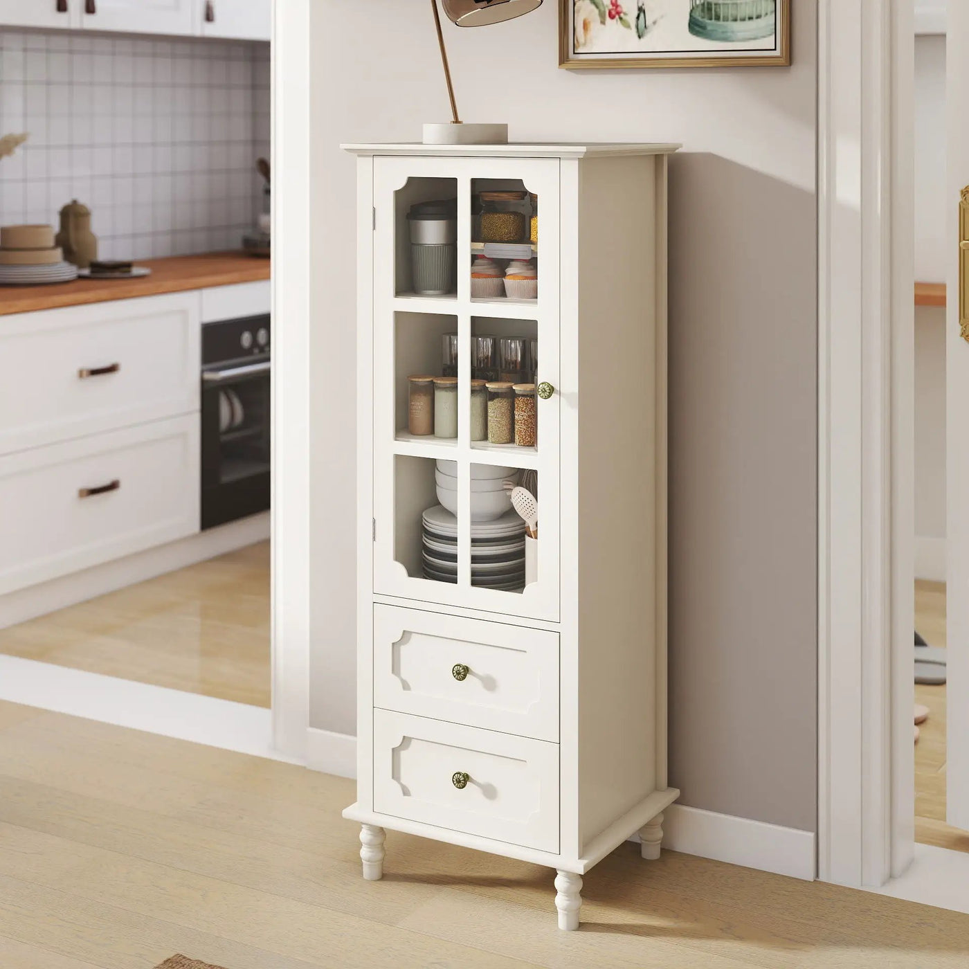 Minimalism Buffet Cabinet With Glass Doors And Double Drawer by Unique Piece Furniture