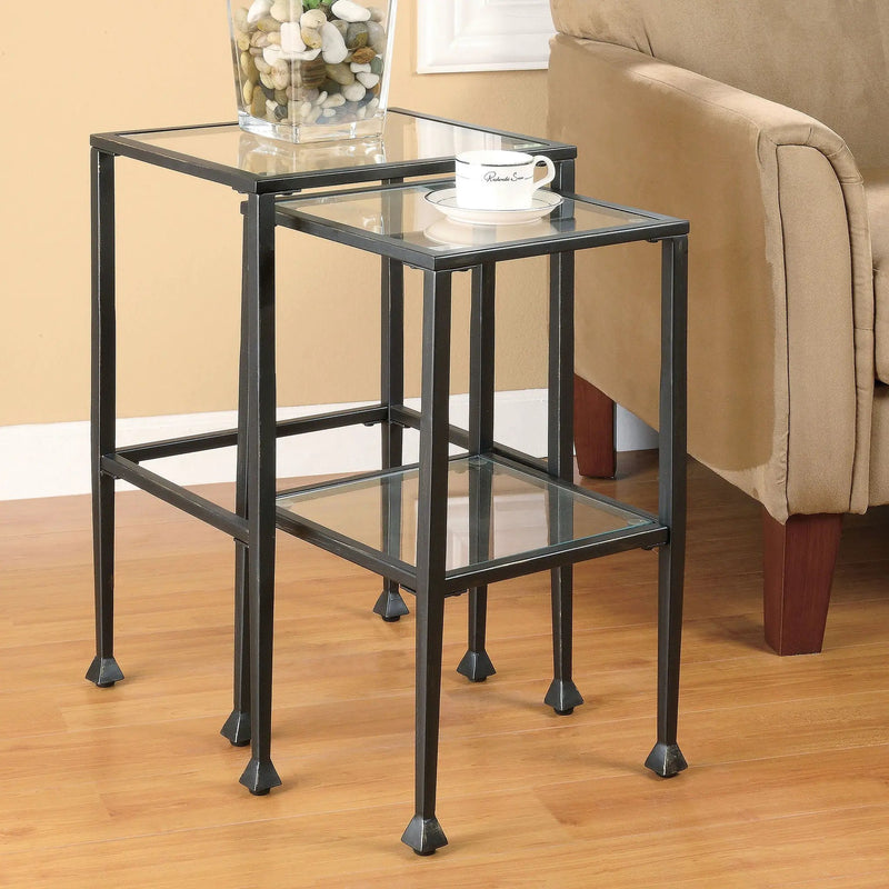 Leilani 2-piece Glass Top Nesting Table Set Black by Unique Piece Furniture