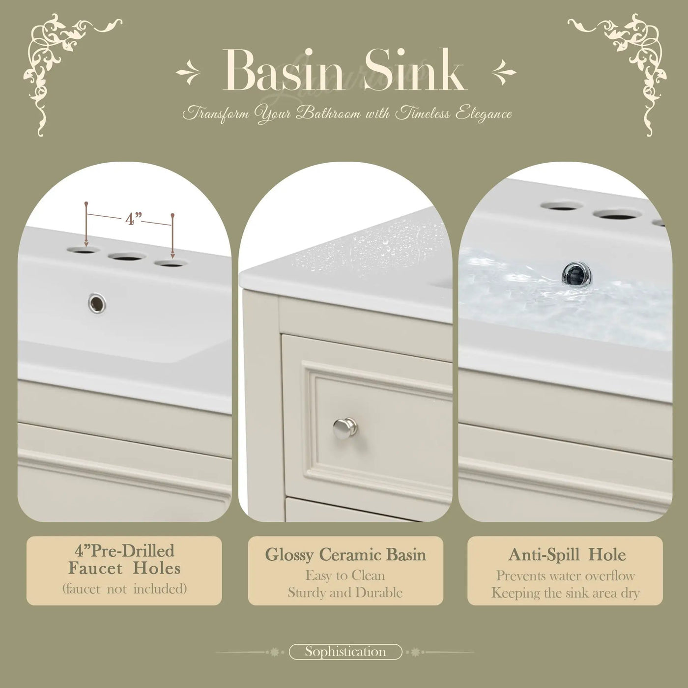 Bathroom Vanity Cabinet With Undermount Sink, 4 Drawer Set by Unique Piece Furniture
