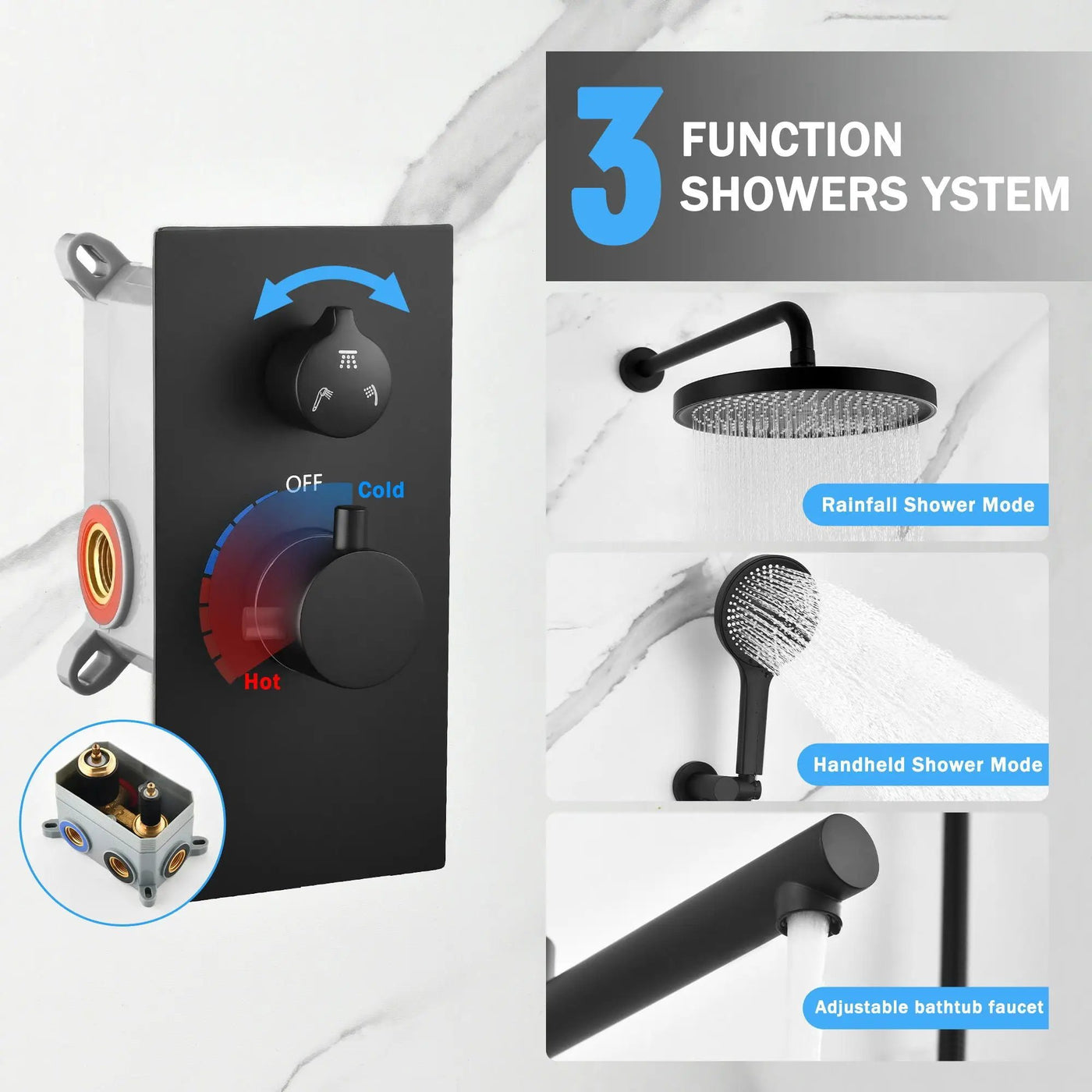 10" Shower System Set With Control Valve And Overhead Shower by HouseOfZazla