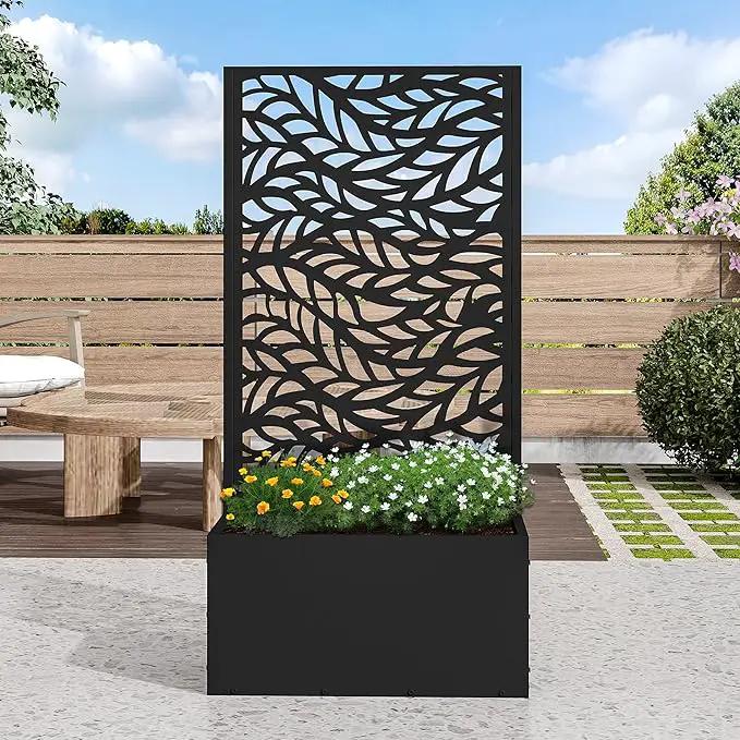 Casaphoria Metal Raised Garden Bed with Trellis and Wheels, 47"x24"x12" Planter Box for Climbing Plants, Vegetables & Vines, Features Drainage Holes and Privacy Screen (Black-Spring) by GreenHaven Gardens