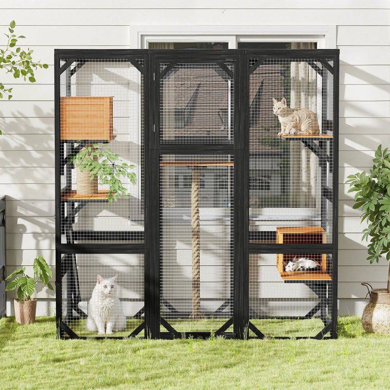 Outdoor Cat House, Diy Cat Enclosure Catio With Double Enter Doors by HouseOfZazla