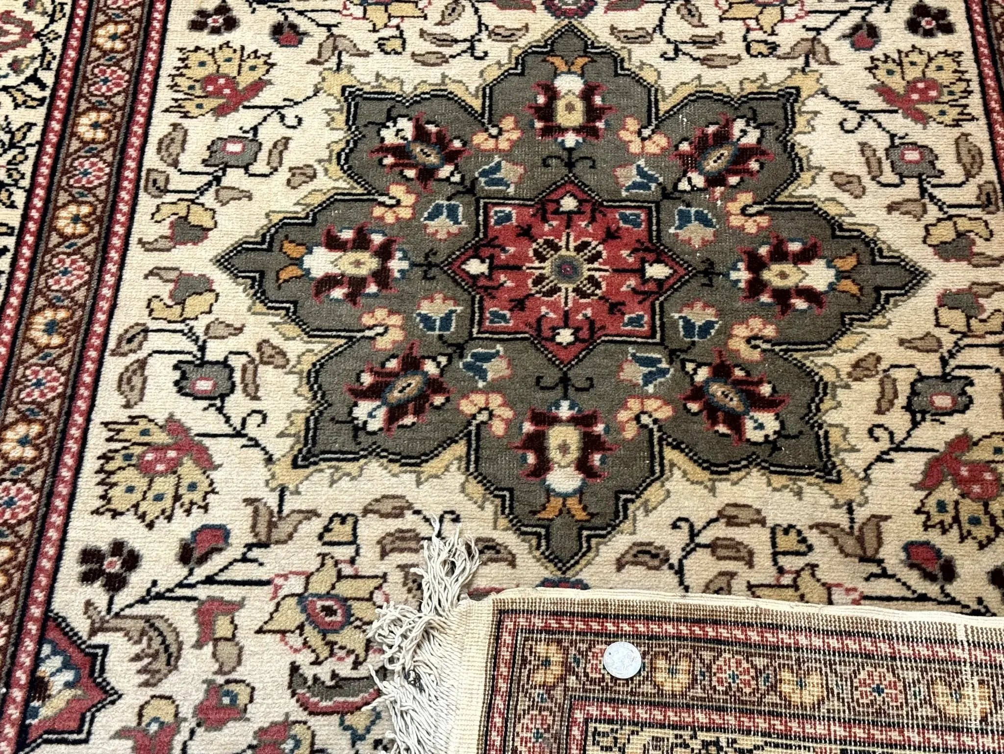 Turkish Sivas Rug 4x6, Floral Medallion, Beige Pink-Red Green, Handmade by Jewel Rugs