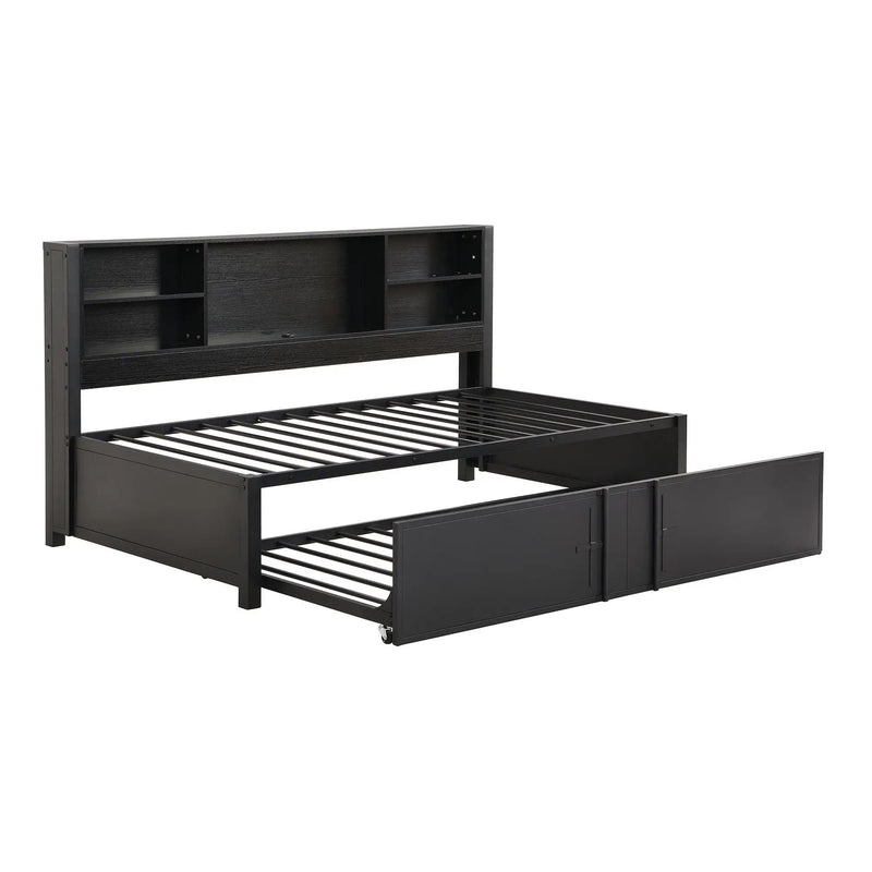 Industrial Metal Daybed With Trundle, Storage Shelves, USB Ports by HouseOfZazla
