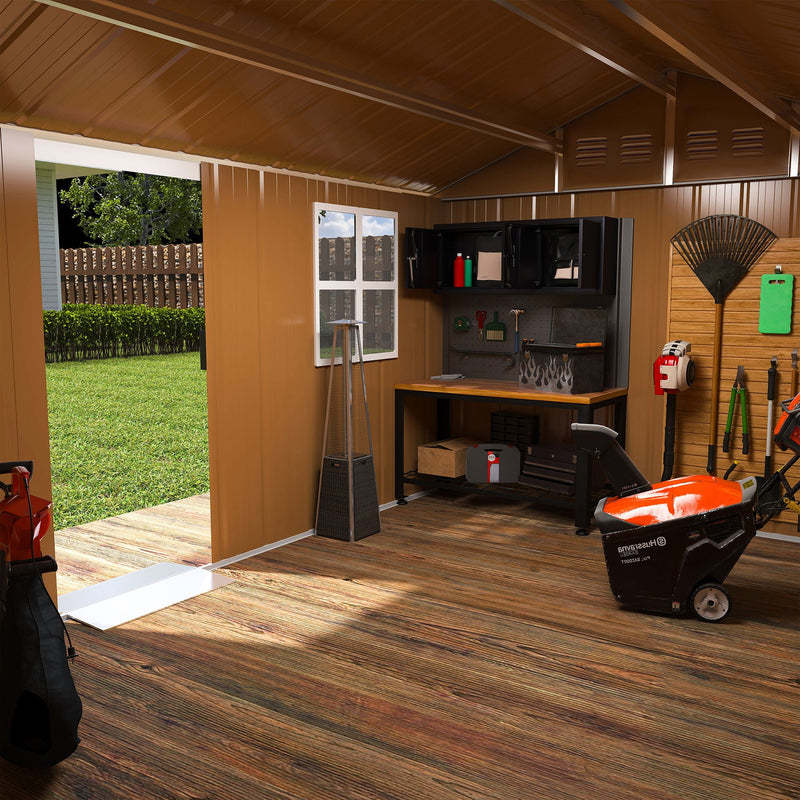Storage Shed With Windows, Lockable Door & Ventilation For Backyard Tool Organization - Brown by HouseOfZazla