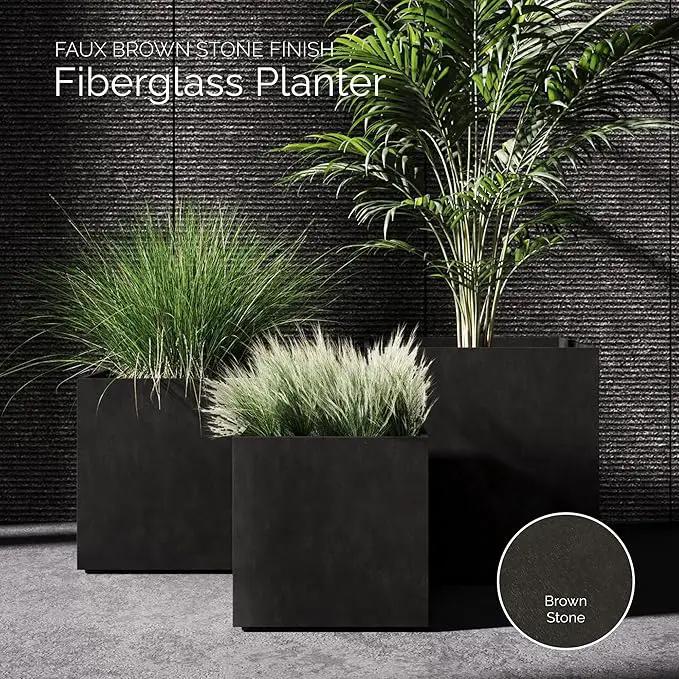 Reglito Cube Planter - 39.4 in x 39.4 in x 39.4 in - Brown Stone by GreenHaven Gardens