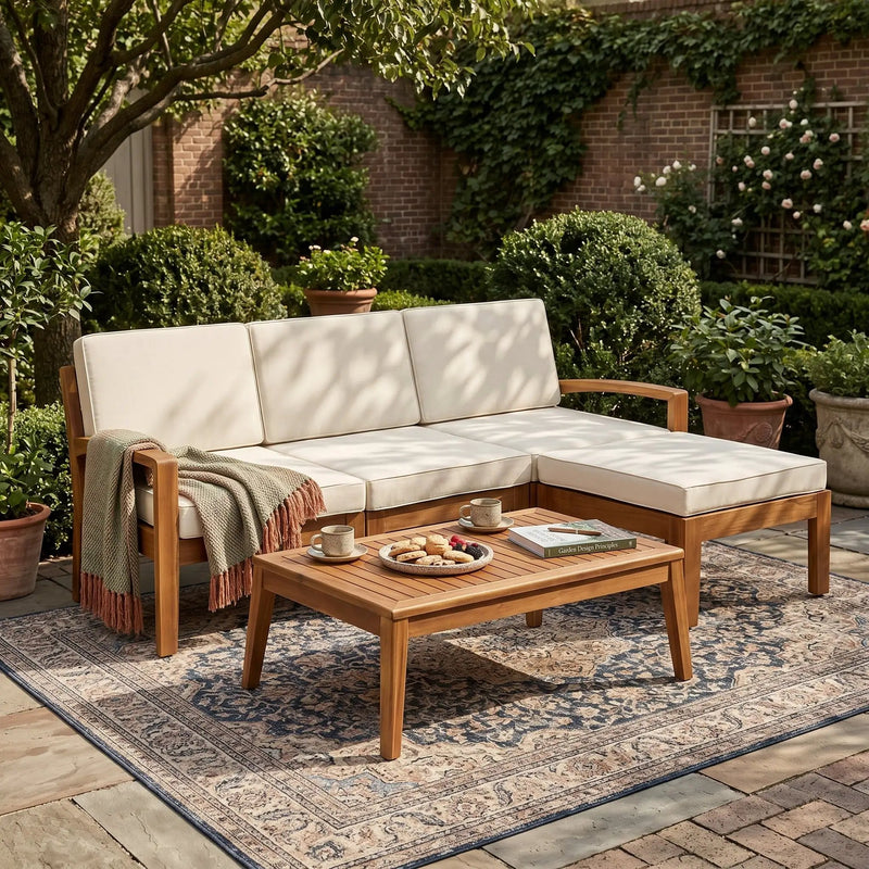 Outdoor L Shape 3pcs Acacia Wood Patio Sofa Set by HouseOfZazla