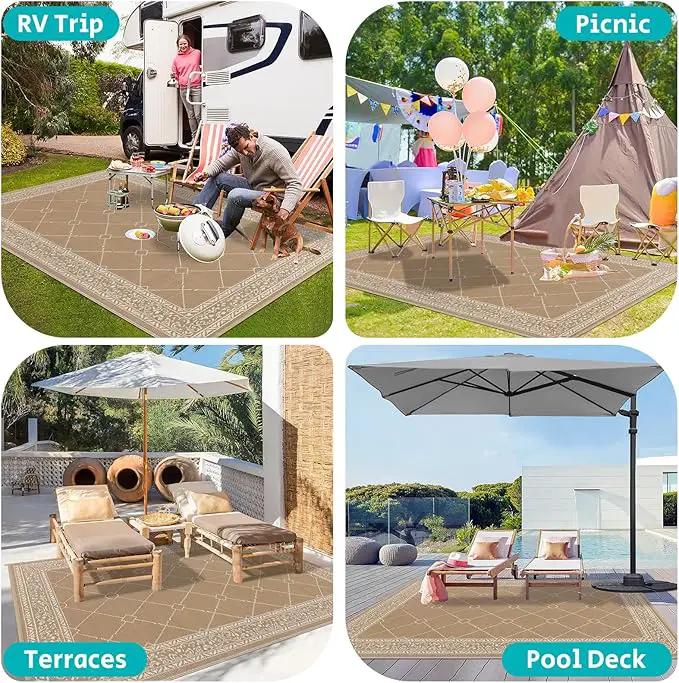 HEBE Outdoor Rug Waterproof 8x10, Reversible Plastic Straw Rug RV Camping Rug, Indoor Outdoor Patio Mat Clearance, Outside Carpet for Porch,Deck,Camper,Balcony,Backyard,Picnic by GreenHaven Gardens