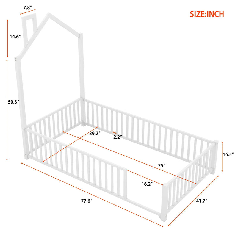 Metal House Platform Bed With Guardrail And Chimney by HouseOfZazla
