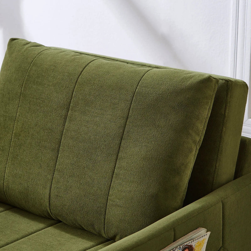Upholstered Convertible Sleeper Sofa With 5 Position Backrest, Side Pockets, Storage