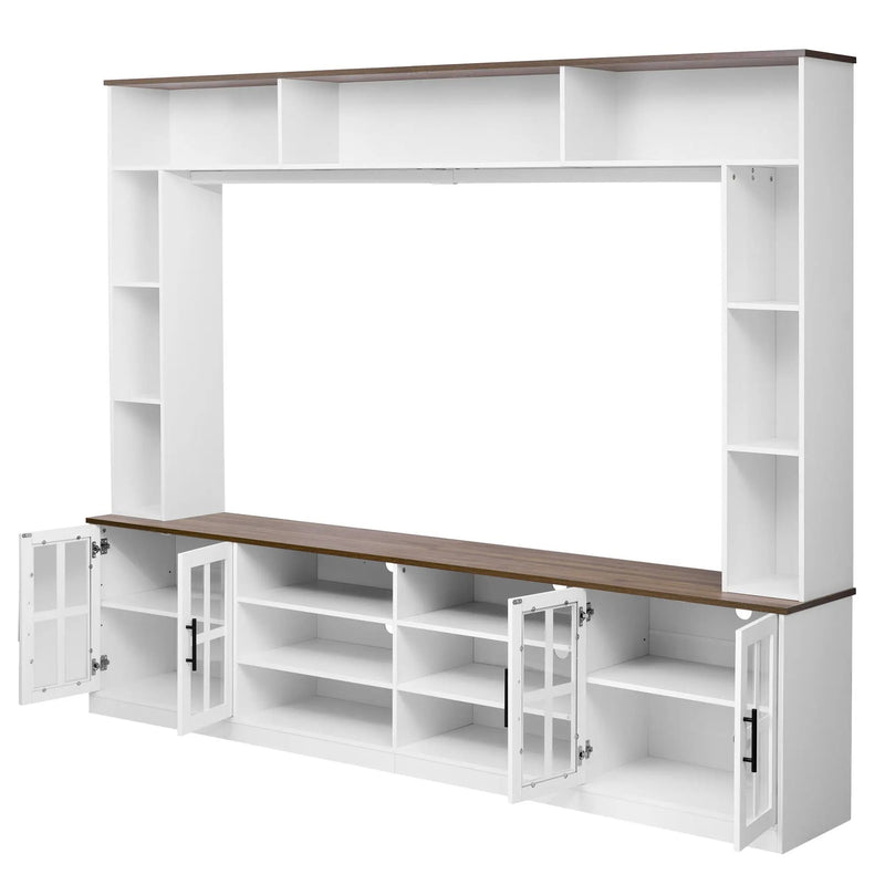 Wall Unit Entertainment Center With Bookshelves For TVs Up To 80", Tempered Glass Doors And Adjustable Shelves by HouseOfZazla