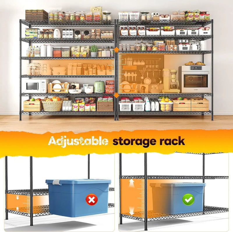 REIBII 83" H Storage Shelves 3840LBS Metal Shelving Unit 6 Tier Wire Shelving Commercial Adjustable Garage Shelving Heavy Duty for Storage Rack for Pantry, Garage, Kitchen, 83" H x 55.5" W x 18" D by GreenHaven Gardens