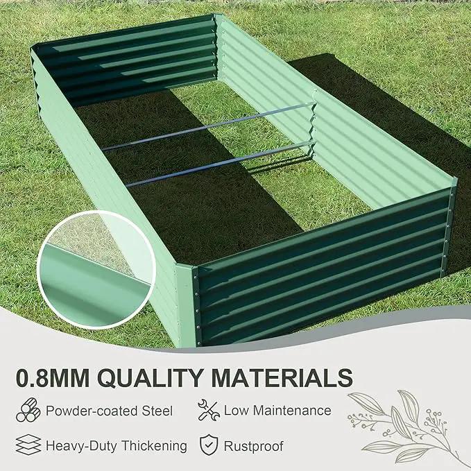 Domi Raised Garden Beds Outdoor, 8x4x1.5Ft Thickening Tall Metal Rectangular Deep Root Box Planter for Vegetables, Flowers, Herbs, and Succulents 1.5" Deep w/ 342 Gallon Capacity - Green by GreenHaven Gardens