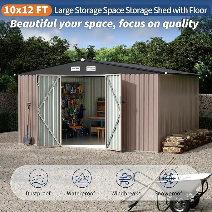 10x12 FT Metal Storage Sheds Outdoor with Floor, Metal Yard Sheds Garden Shed Kit, MetalTool Shed with Lockable Door, Metals UtilitySheds Buildings with Air Vent for Backyard Garden Patio Lawn by GreenHaven Gardens
