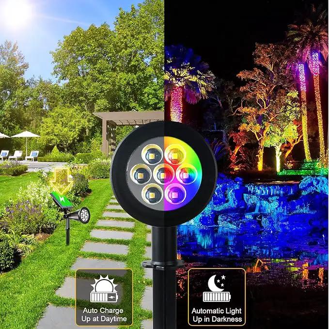 T-SUNUS Solar Landscape Spotlights Color Changing 4 Pack IP55 Waterproof Outdoor Christmas & Halloween RGB Pond Lights for Flag Yard Pathway Pool Patio Auto On/Off Adjustable Colorful Garden Lighting by GreenHaven Gardens