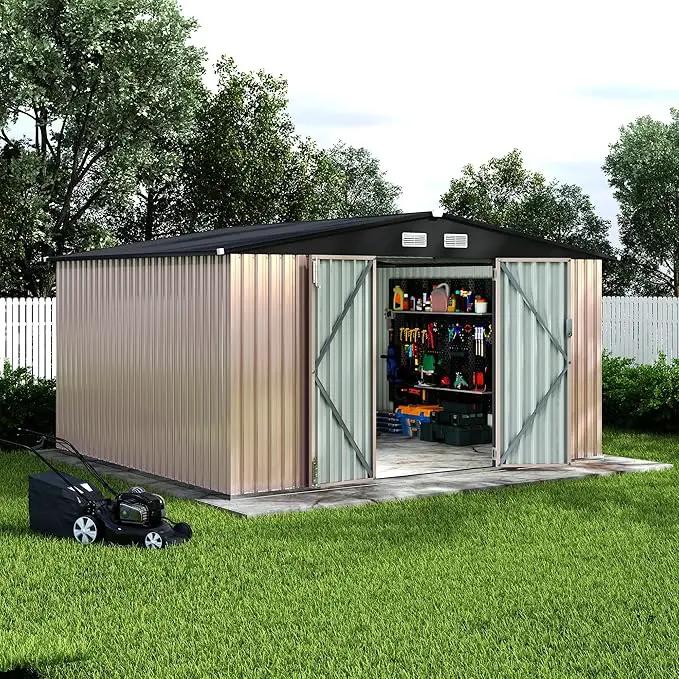 10x12 FT Metal Storage Sheds Outdoor, Metal Yard Sheds Garden Shed Kit, Tool Shed with Lockable Door, Utility Sheds Buildings with Air Vent for Backyard Garden Patio Lawn by GreenHaven Gardens