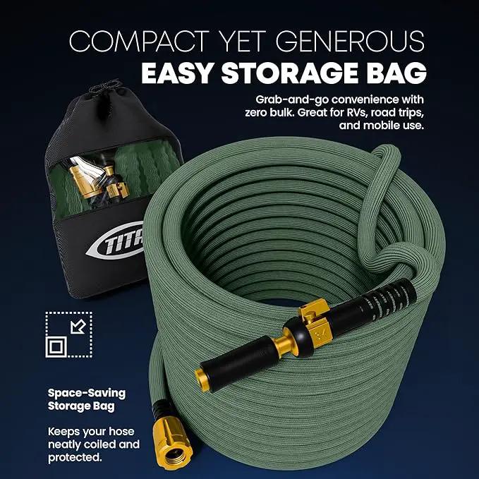 TITAN Flexible Garden Hose 15FT – Ultra Lightweight, Heavy Duty Water Hose with Brass Fittings & Jet Nozzle – Kink-Free, Non-Expanding, Durable Fabric Hose for Yard, Lawn, Car Wash, Outdoor Use by GreenHaven Gardens