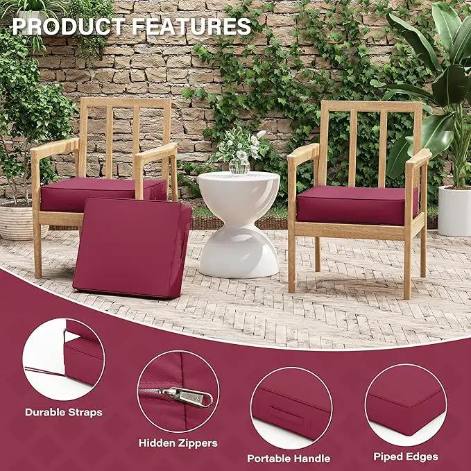 Patio Chair Cushions 18.5 X 16 X 4 Inch Waterproof Outdoor Seat Cushions for Patio Furniture, Outdoor Sofa Couch Pads with Ties & Handle, Set of 2, Fuchsiared by GreenHaven Gardens