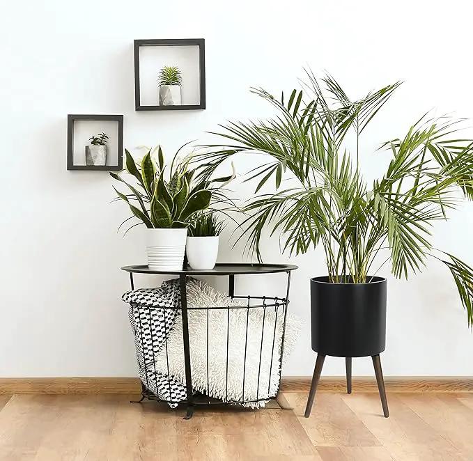 D'vine Dev 14 Inch Planter Pot with Stand, Mid-Century Tall Plant Pot with Legs for Indoor Plants, X-Large, Black, 88-O-D-2 by GreenHaven Gardens