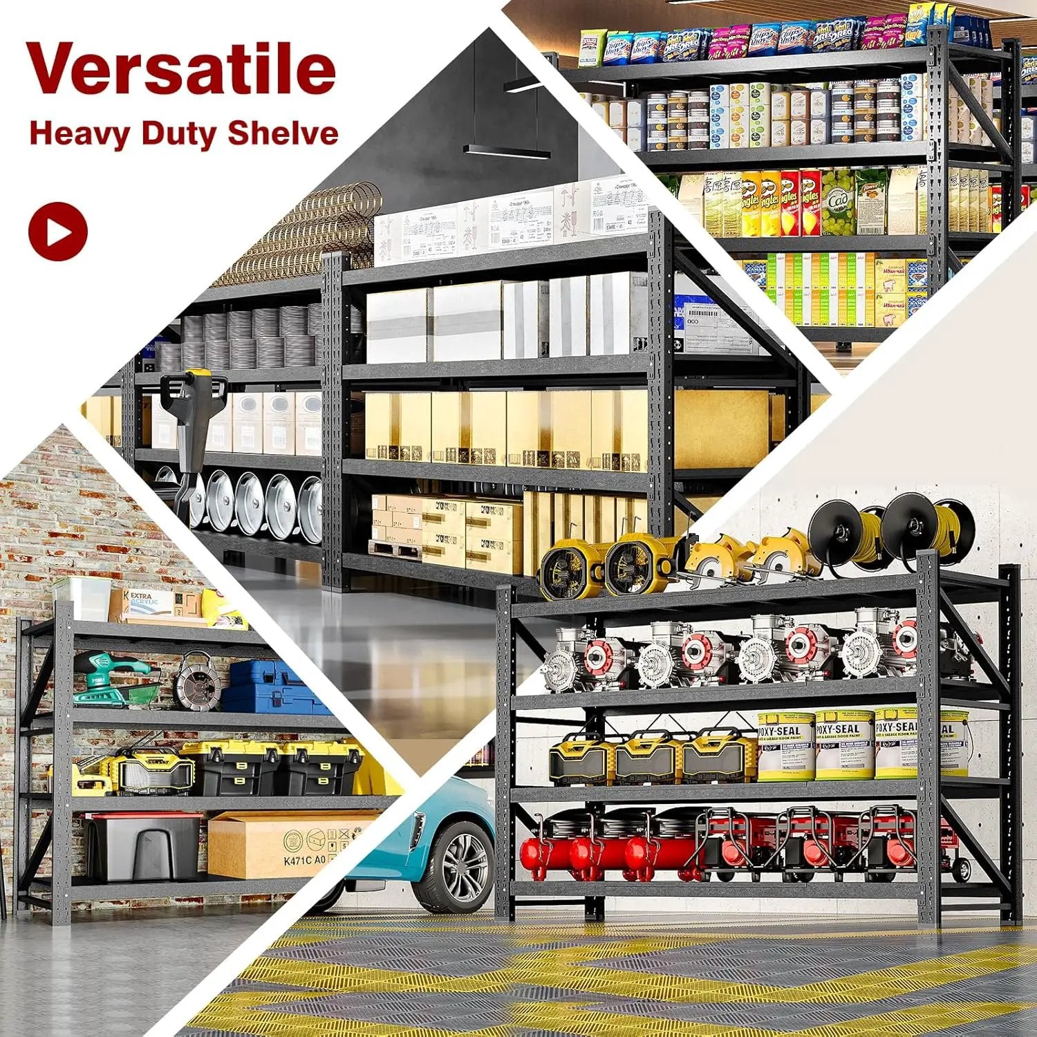 9000LBS Metal Steel Storage Shelves - 75" W Black 4 Tier Heavy Duty Rack Commercial Industrial Shelving with Adjustable Shelf for Basement Garage Warehouse - 75" W x 24" D x 70" H by GreenHaven Gardens