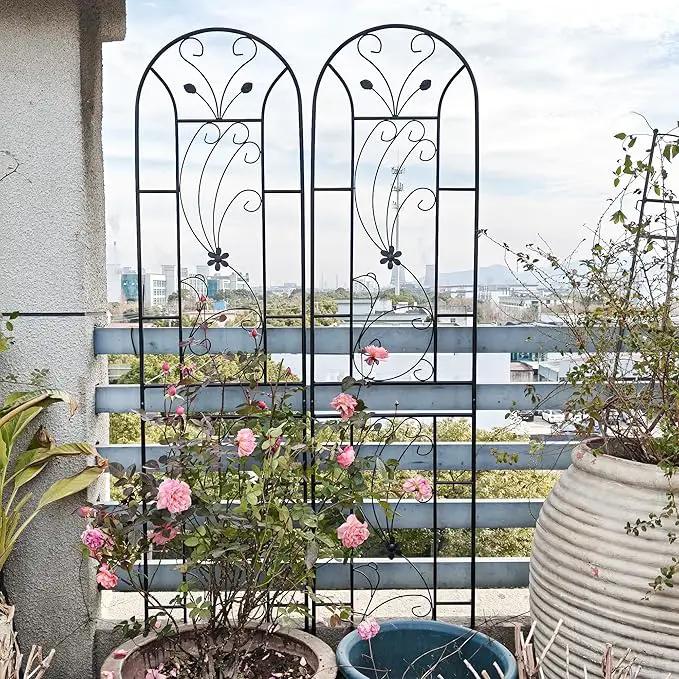 Metal Garden Trellis Rustproof Trellis for Climbing Plants Outdoor Flower Support Peacock Style (Black-2 Pack, 86.7"x19.7") by GreenHaven Gardens