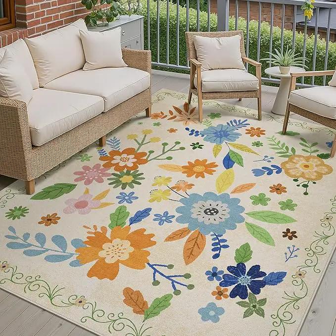GENIMO Indoor Outdoor Area Rug 8' X 10' Waterproof, Washable Door Mat Non Shedding, Easy Cleaning Floral Outdoor Carpet for Patio, Entryway, Porch, Bathroom, Living Room, Bedroom, Backyard by GreenHaven Gardens