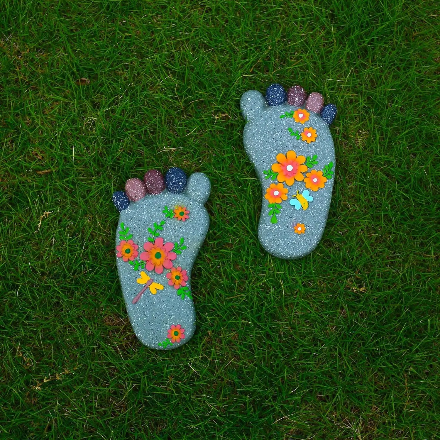 Stepping Stones - Resin Footprint Shaped Set of 2 (Light Gray) by GreenHaven Gardens