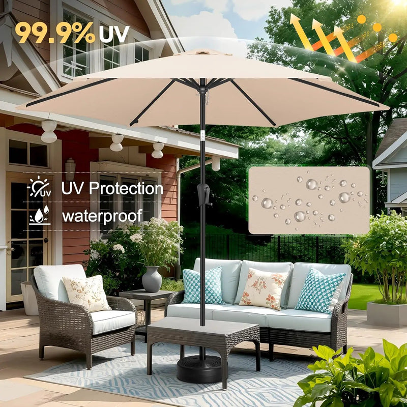 FLAME&SHADE 10ft Patio Umbrella - Outdoor Umbrella with 6 Sturdy Ribs, Push Button Tilt and Crank, UV Protection Table Market Umbrella for Pool, Porch，Garden, Deck, Backyard (Beige) by GreenHaven Gardens