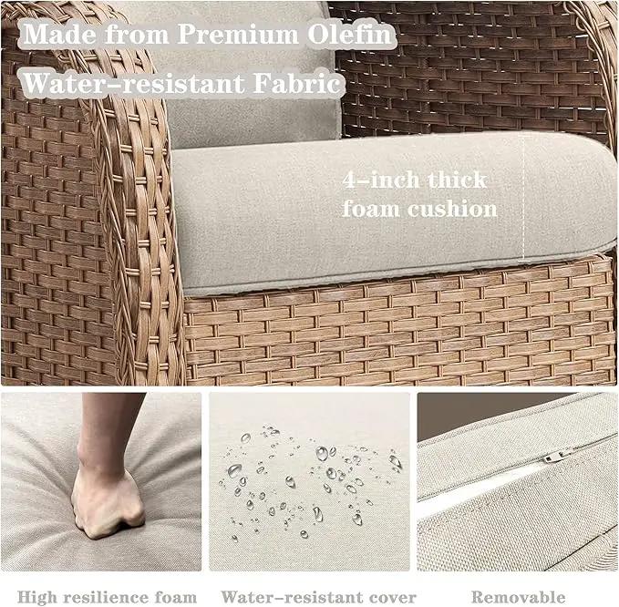 4 Pieces Patio Furniture Sets, Wicker Patio Swivel Glider Chair with Ottomans, Outdoor Furniture Set for Outside Porch, Deck, Balcony, Garden, Yellow by GreenHaven Gardens