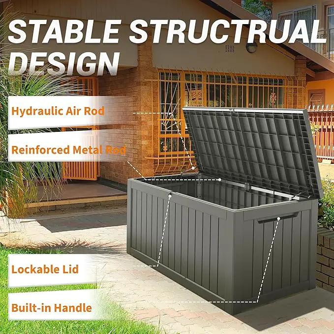 NUNU LAB 230 Gallon Large Resin Deck Box, Waterproof Outdoor Storage Box, Lockable Storage Bin for Patio Furniture, Garden Tools, Pool Accessories, UV-Resistant & All-Weather, Grey by GreenHaven Gardens