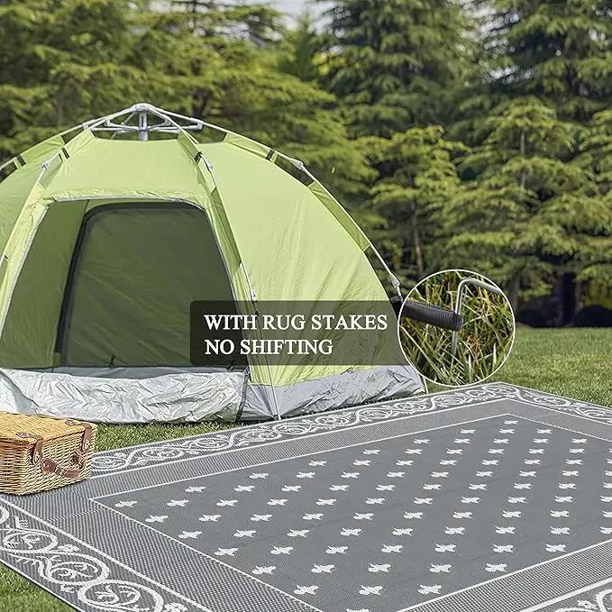 Pauwer Waterproof Outdoor Rug 8x10, Reversible Plastic Straw Patio Camping Rug, Indoor Outdoor RV Mat Carpet for Deck, Camper, Porch, Balcony, Backyard, Picnic, Bordered Grey by GreenHaven Gardens
