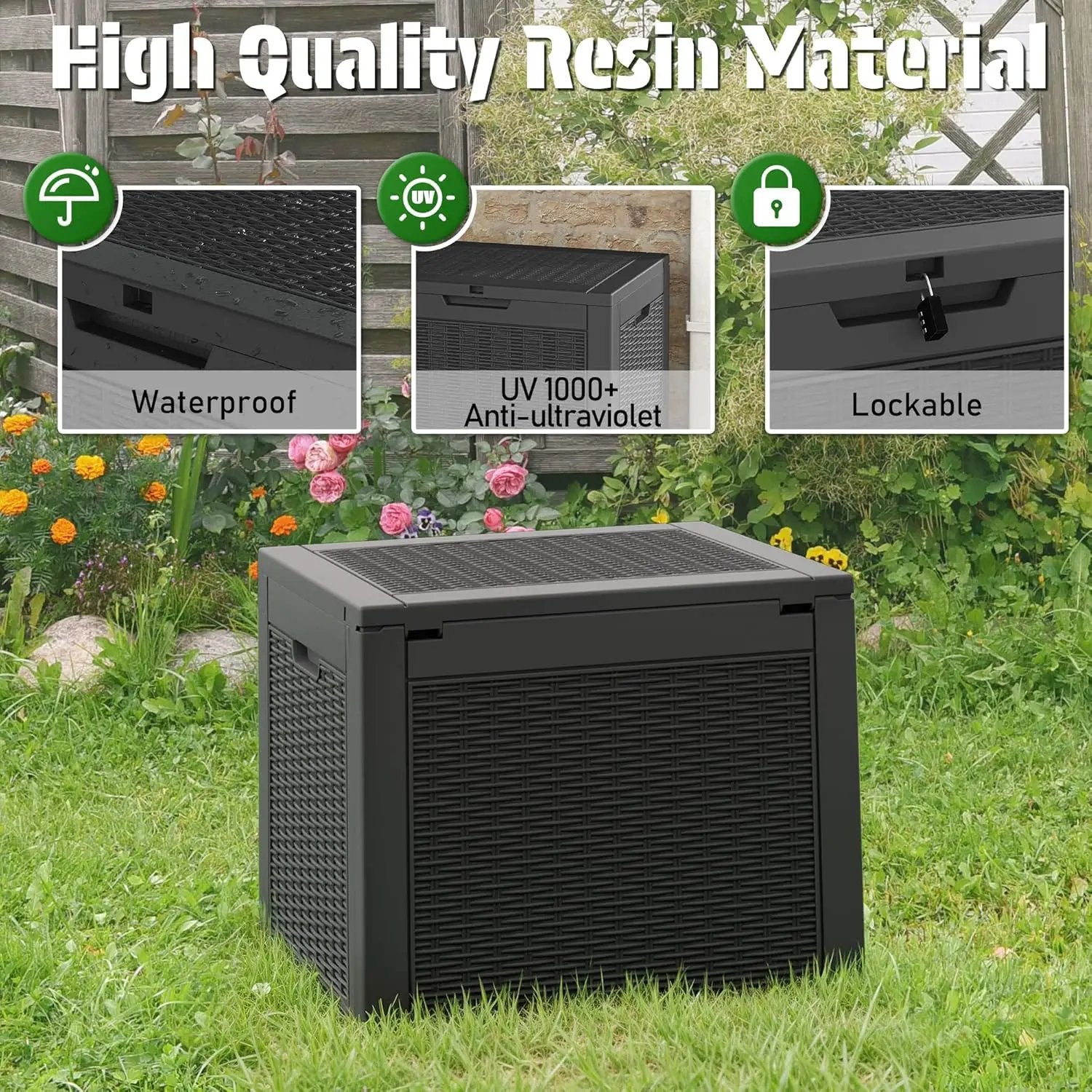 KAMABOKO 31 Gallon Outdoor Storage Box 2 Pack All-Weather Deck Box for Patio Furniture, Package Deliveries, Garden Tools, Pool Supplies & Cushions, Black by GreenHaven Gardens