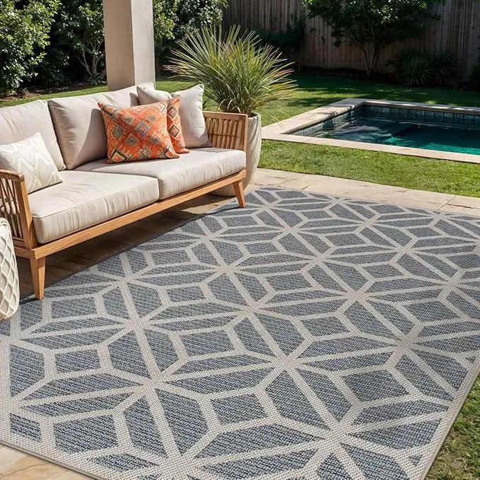 Rugshop Contemporary Geometric Design for Patio Rugs,Deck Rugs,Balcony Rugs Indoor/Outdoor Area Rug 5' x 7' Blue by GreenHaven Gardens