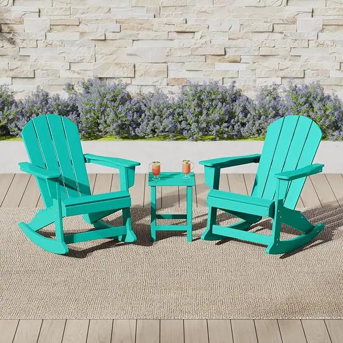 WO Home Furniture Adirondack Chair Table Set of 2 PCS Outdoor Folding Chair w Side Table Weather/UV Resistant for Lawn, Garden, Bon Fire, Balcony (Turquoise) by GreenHaven Gardens