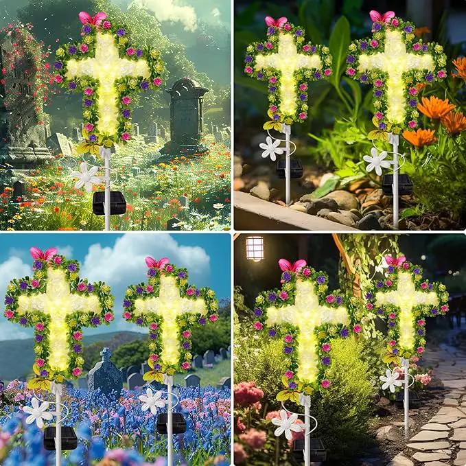 TEDOF Solar Garden Lights Outdoor Solar Flowers Cross Stake Lights Waterproof,Memorial Gifts for Mom,Cemetery Decorations for Grave,Garden,Path,Backyard by GreenHaven Gardens