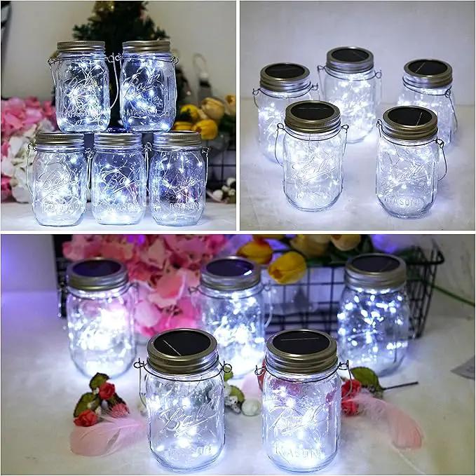 SmilingTown Solar Mason Jar String Light Lids 12 Pack 30 LED Fairy Firefly Inserts Lighting with 12 Hangers Waterproof for Outdoor Tree Patio Lawn Garden Decor, No Jars (Cool White) by GreenHaven Gardens