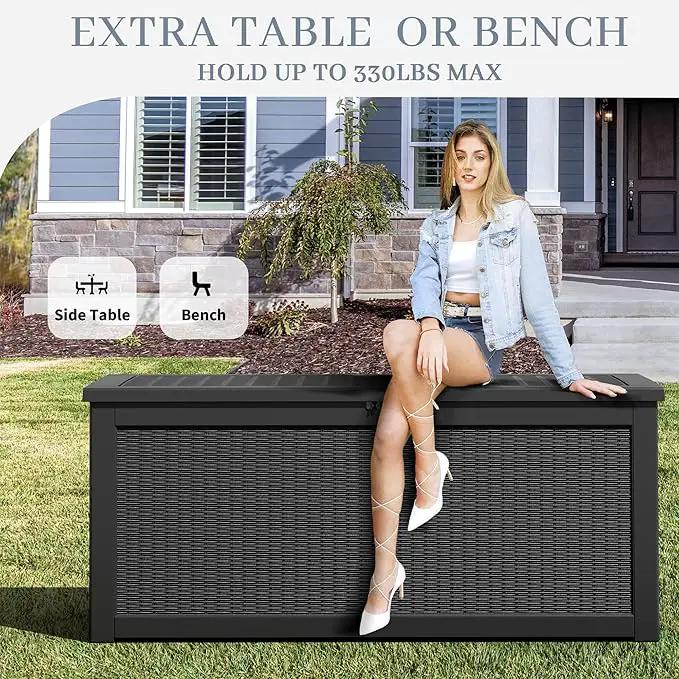 NUNU LAB 260 Gallon Outdoor Storage Box,Resin Large Sturdy Deck Box, Backyard Outside Storage Box Waterproof with Double Wall Panels,Package Delivery Garden Outdoor Hose Bin by GreenHaven Gardens