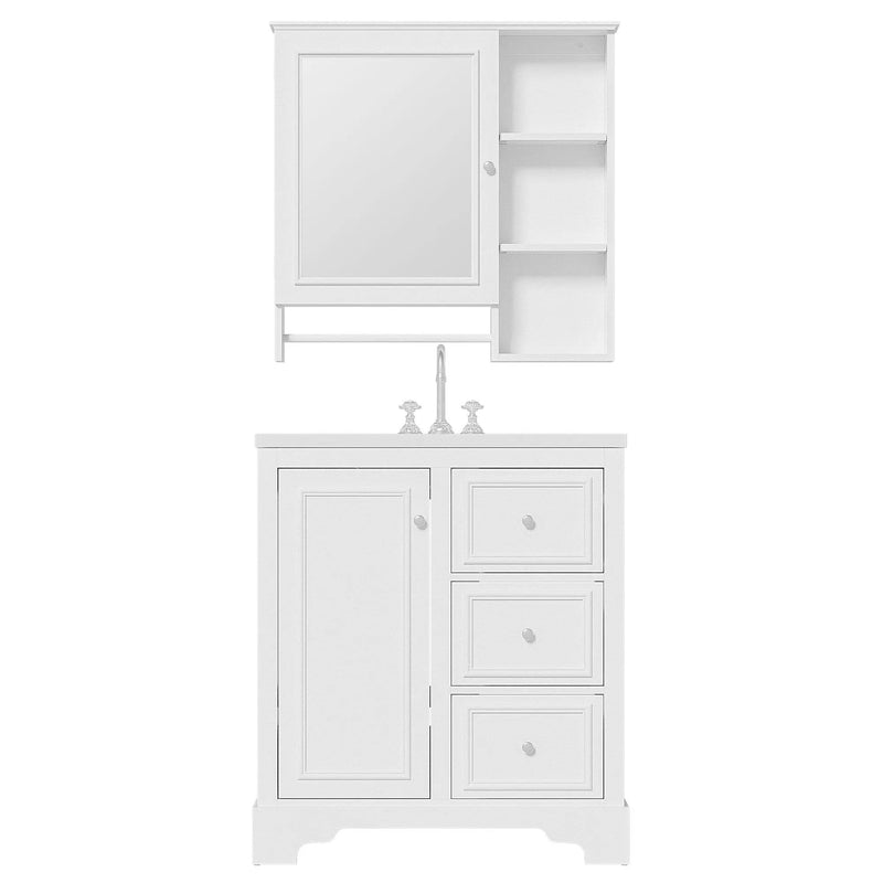 Bathroom Vanity With Sink, Modern Elegant Bathroom Storage Cabinet With 3 Drawers And Adjustable Shelves, Freestanding Vanity Set With Mirror Cabinet, Single Sink Bathroom Vanity by HouseOfZazla