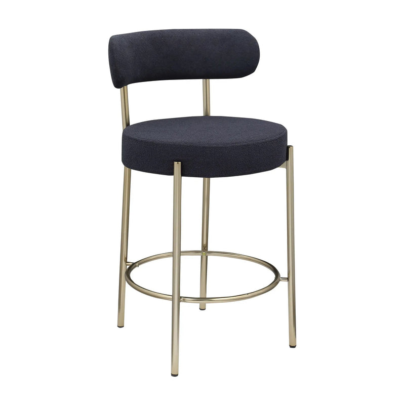 Modern Sherpa Counter Height Stools, Uphsoltered Seat Height Barstools With Brushed Brass Metal Legs Round Low Back Kitchen Stools With Footrest For Dining Room (Set of 2) by HouseOfZazla