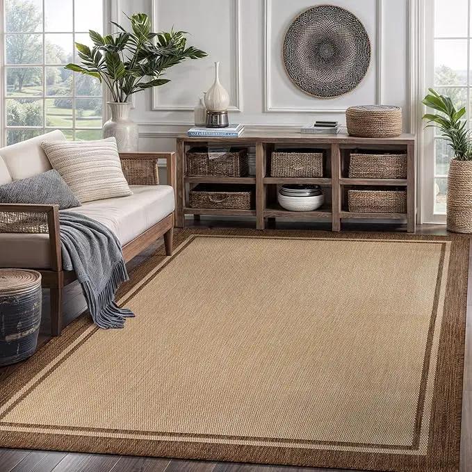 CAMILSON Outdoor Rug 6x9 Bordered Natural Brown Modern Area Rugs for Indoor and Outdoor Patios, Kitchen and Hallway Mats, Washable Porch Deck Outside Carpet (Border Jute, 6 x 9) by GreenHaven Gardens