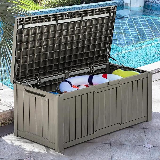 YITAHOME 120 Gallon Outdoor Storage Deck Box with Cushion, Large Resin Patio Storage for Outdoor Pillows, Garden Tools and Pool-Supplies, Waterproof, Lockable (Taupe) by GreenHaven Gardens