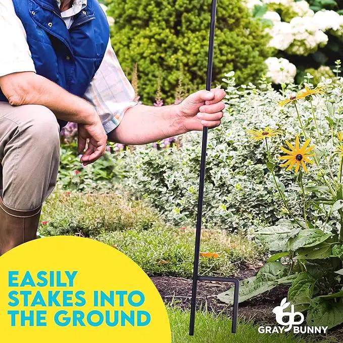 Gray Bunny 35" Shepherds Hooks for Outdoor 4 Pack, Thick Bird Feeder Pole, Hanging Plant Stand, Shepherds Hook for Bird Feeder, Non-Hollow, Non-Adjustable, Extra Long Base Prongs by GreenHaven Gardens