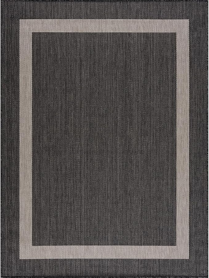 CAMILSON Outdoor Rug 8x10,Modern Outside Rugs for Patios Porches Waterproof Durable Washable Non-Shedding, Easy-to-Clean Indoor Outdoor Area Carpet (8 x 10, Bordered - Dark Gray/Light Gray) by GreenHaven Gardens