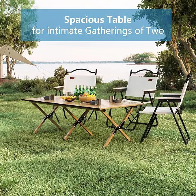 Folding Camping Table, 48Inch Lightweight Roll-Up Table Aluminum Low Portable Picnic Table with Carrying Bag for Outdoor, Beach, Picnic, Backyards, BBQ and Party Log Color by GreenHaven Gardens