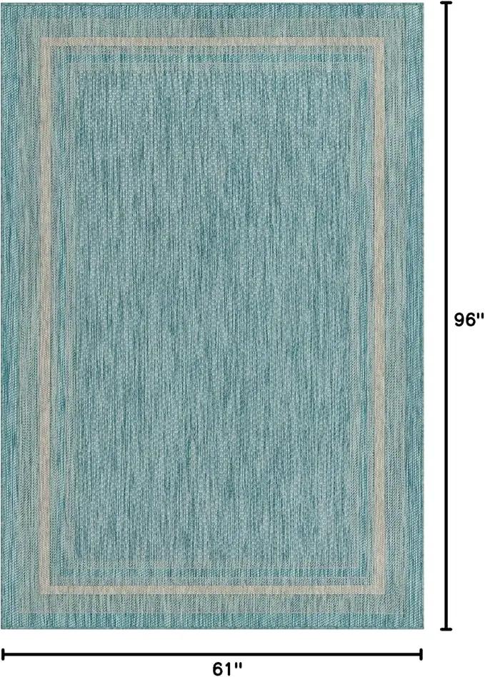 Unique Loom Outdoor Border Collection Area Rug - Soft Border (5' 1" x 8' Rectangle, Aquamarine/ Ivory) by GreenHaven Gardens