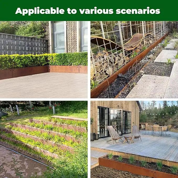 Cortens Steel Garden Metal Landscape Edging 40 inch with Top Bending Protection Pre-Rusted Cortens Steel Garden Edging 8 Inch Depth 90 Degree Bend 6 Pack for Lawn Yard (8 inch-90 Degree Bend, Rusted)