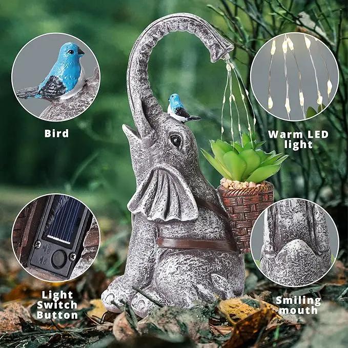 Solar Elephant Watering Effect LED Lights Garden Statue, Outdoor Garden Decor for Lawn, Balcony, Yard, Gifts for Mom, Grandma, Wife by GreenHaven Gardens
